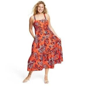 RHODE x Target  Floral Print Tiered Poplin Midi Dress Sz XXL NWT Summer Boho